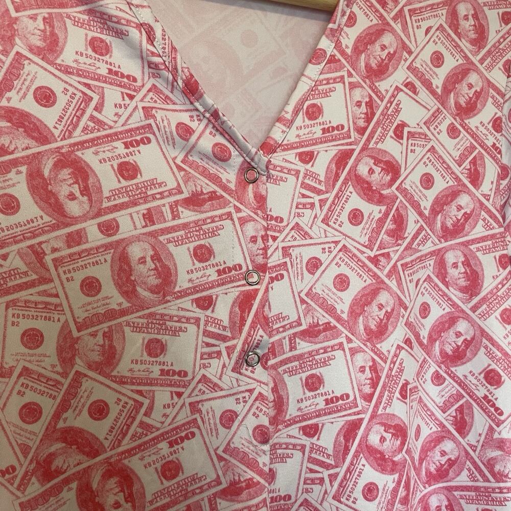 Sexy Pink Money Print Romper Bodysuit Women’s XL Club Party Stretch Bodycon - Picture 5 of 10